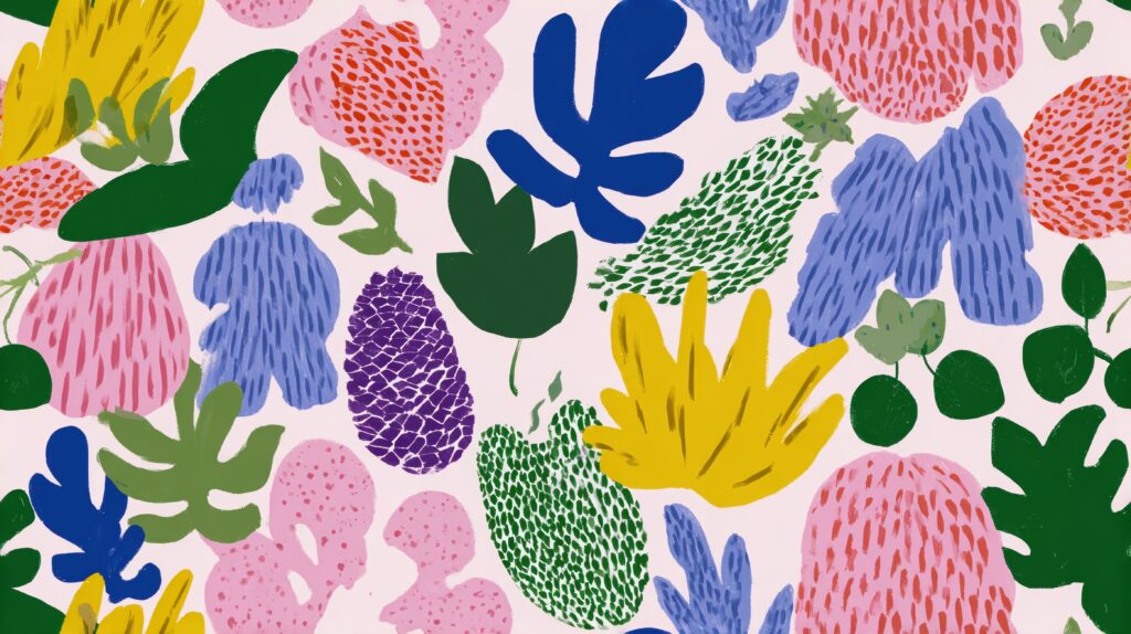 Event-Design Trends: Organische Formen in maximalem Stil. Dieses handgemalte Muster zeigt den Trend zu lebendigen, naturinspirierten Designs. Ideal für Event-Backdrops, Einladungskarten, Merchandise oder Social-Media-Kampagnen – überall dort, wo Farbe, Energie und Persönlichkeit gefragt sind.